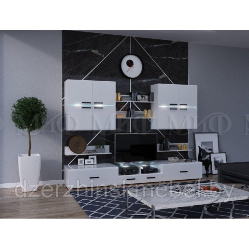 Гостиная «Квадро» (белый глянец). Производитель "МиФ", РФ