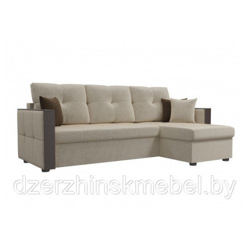 Угловой диван Валенсия Микровельвет Бежевый. Производитель Лига Диванов